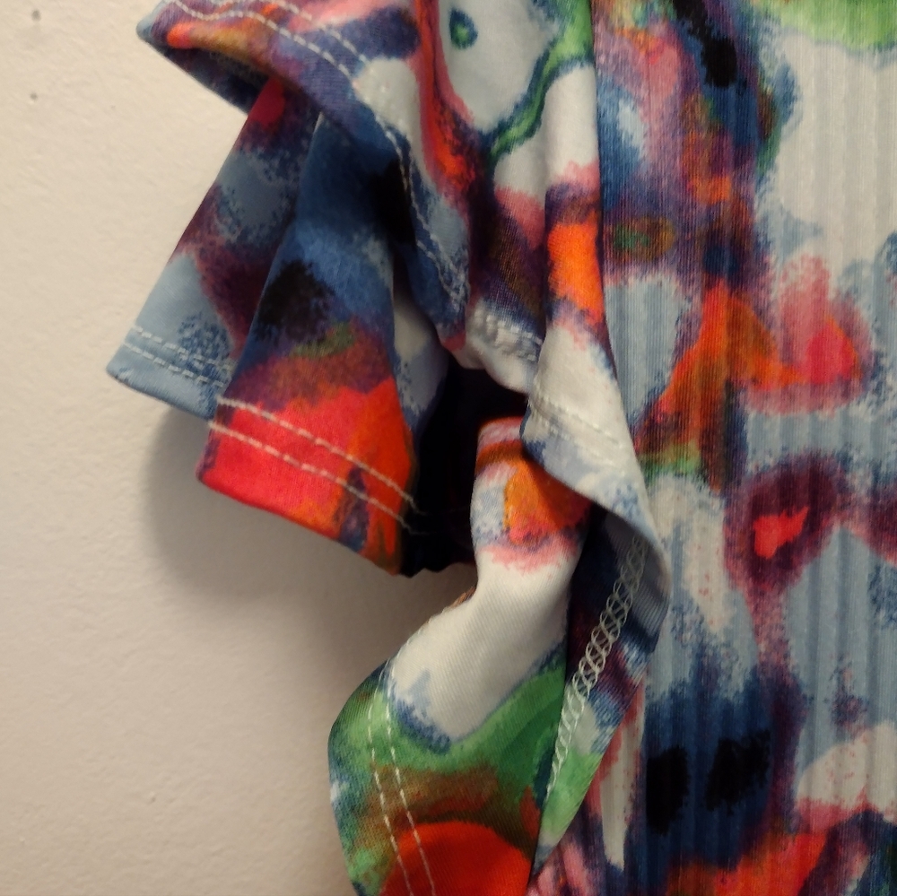 Fyve Colorful Abstract Ruffle Sleeve Blouse - Picture 4 of 6
